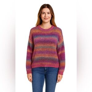 Penelope Rose Multicolor Striped Sweater Knit Y2K Boho Relax Soft Acrylic Size M